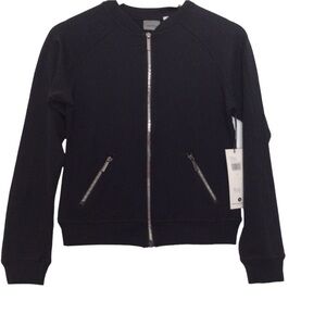 BLACK fleece Sports workout jacket front zip up  running training yoga black XS